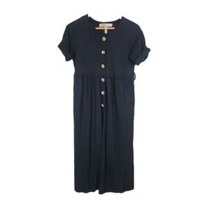 Free People Lighthouse‎ Crop Jumpsuit Black Linen Blend Knit Wide Leg Buttons S